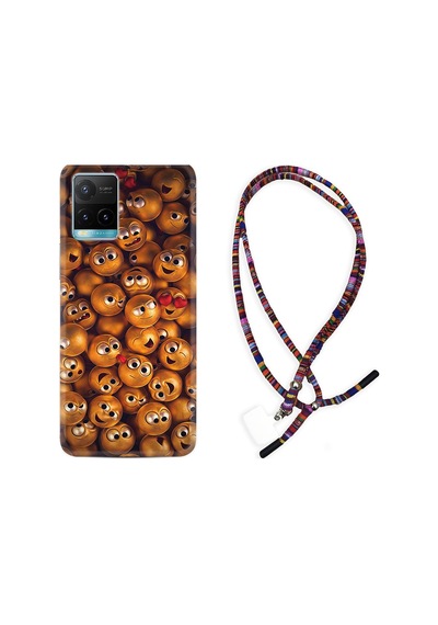 Vivo Y21S Kılıf Rasta Boyun Askılı Gold Emoji 1877