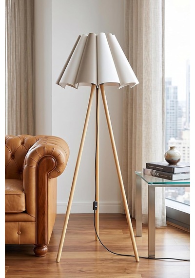 Woody Tripod Flora Çift Renkli Zemin Lambaderi, Kumaş Başlıklı Ayaklı Lamba Ve Salon Oturma Odası Aydınlatması - Modern Dekoratif Yer Lambası Diğer