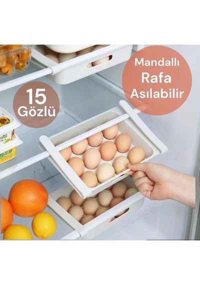 15 Li Yumurta Saklama Kabı Dolap İçi Yumurtalık Mandallı Yumurtalık Plastik Beyaz Diğer