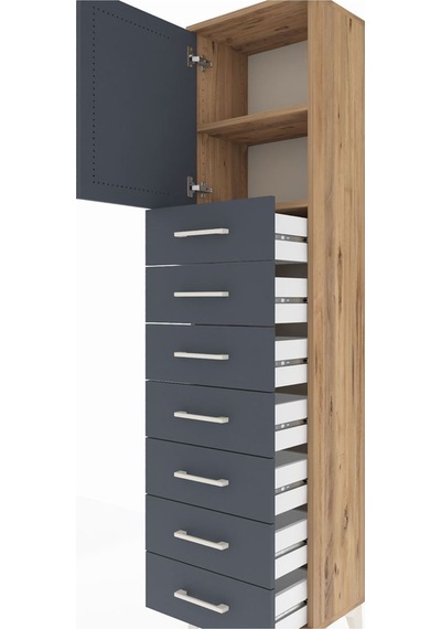 Arges Dolap 2 Raflı 7 Çekmeceli Tek Kapaklı 44x30x182 Çam-ant... Çam