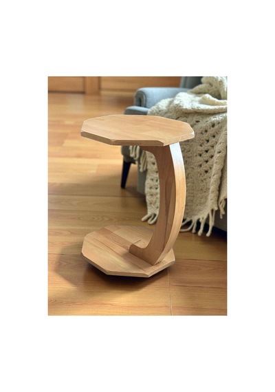 Ant Home Sehpa Doğal Ahşap Tekerlekli C Sehpa 38x38x55