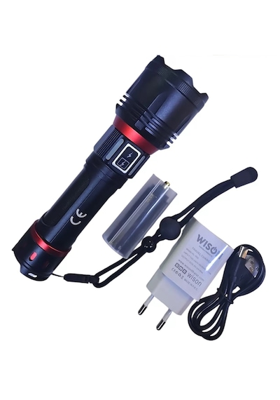 Wison Ws-6565 25wat 5000mah 2300lm Şarjlı Uzun Menzilli El Feneri Siyah
