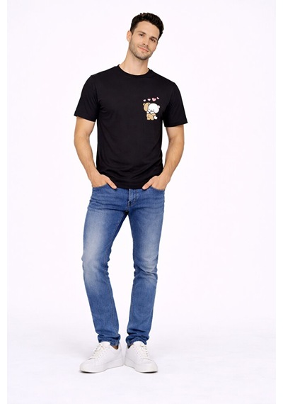 Nevermind Sevgili Kombini Minimal Ayıcık Kalp Baskılı Çift Tişört Oversize Çok Renkli