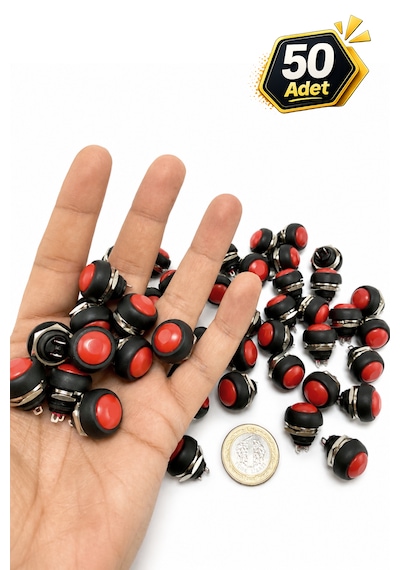Yaylı Basmalı Kırmızı Anahtar On Off 12mm 50 Adet Pbs-33b 2 Pin 1a 250v Mini Yuvarlak Su Geçirmez Anahtar 2A /250V AC