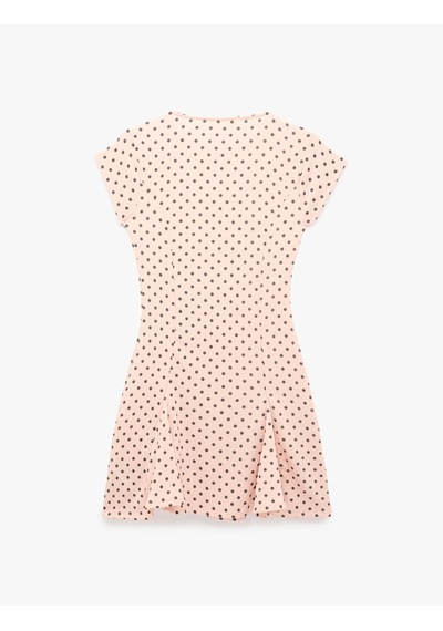 Koton Rahat Kalıp Pencere Detaylı Kısa Kollu Mini Puantiyeli Elbise Pembe Desenli 6sal80190ık