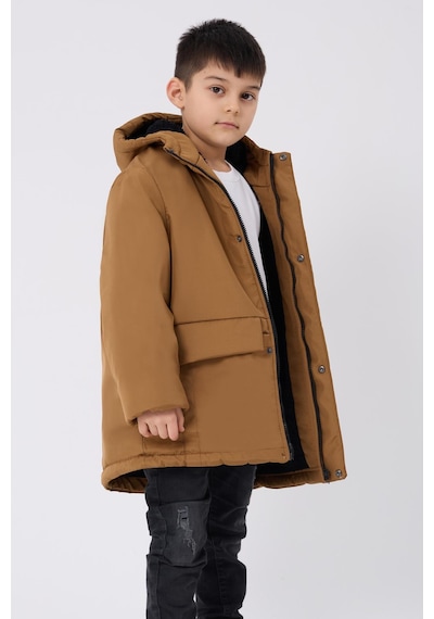 Spor Erkek Çocuk Kürklü Su Ve Rüzgar Geçirmez Kapüşonlu 3 Cep Kışlık Mont & Kaban & Parka-204 Taba