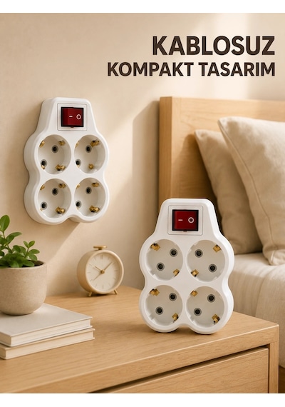 Mey İthalat 2 Li Set 4 Lü Priz Çoklayıcı Açma Kapama Anahtarlı Direkt Prize Takılan Adaptör Standart