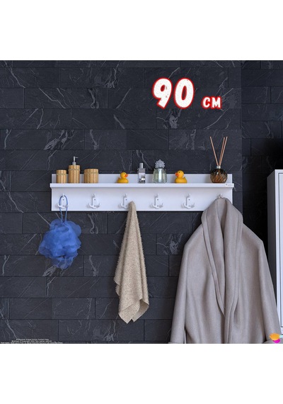 Modilayn Kedi Serisi 86,4x18 Cm 18 Kancalı Banyo Askısı - 6'lı Set Ekstra Düzen Ve Yer Tasarrufu Beyaz