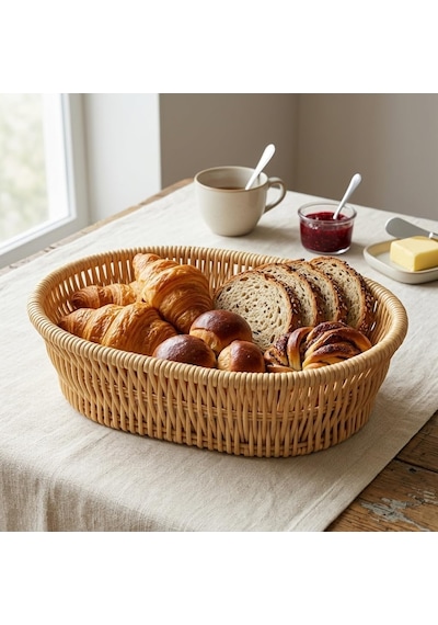 Tr El Yapımı Doğal Hasır Sepet - Oval Çok Amaçlı Ekmeklik Ve Düzenleyici 20,5 X 20,5 X 7 Cm Genel