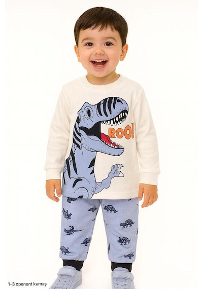 Hümazade Mavi Dinazorlu 1-3 Yaş Çocuk Pijama Takımı Mavi