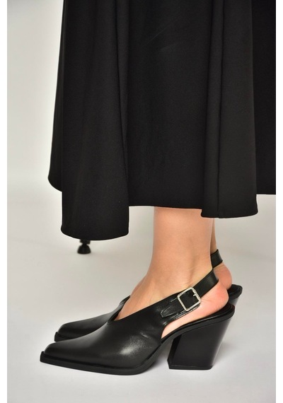 Fox Shoes U654304103 Siyah Hakiki Deri Western Topuklu Ayakkabı Siyah