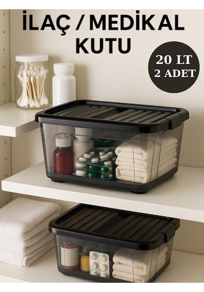 2 Adet 20 Litre Saklama Kutusu Çok Renkli