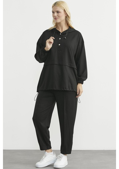 Sementa Scuba Oversize Tunik Eşofman Takım - Siyah Siyah