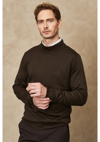 AC&Co / Altınyıldız Classics Erkek Hakı Standart Fit Normal Kesim Yarım Balıkçı Yaka Yünlü Triko Haki