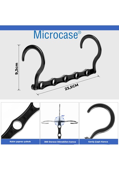 Microcase 5 Delikli Çok İşlevli Katlanabilir Askı Düzenleyici Organizer 2 Adet Al5358 Siyah