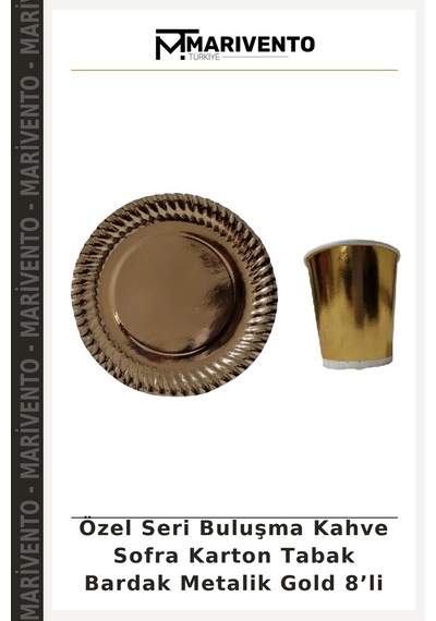Özel Seri Buluşma Kahve Sofra Karton Tabak Bardak Metalik Gold 8 Li Diğer
