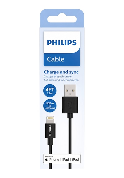Philips Dlc3104v/00 Mfi Lisanslı Usb-a To Lightning Hızlı Şarj Ve Data Kablosu 1.2m Siyah