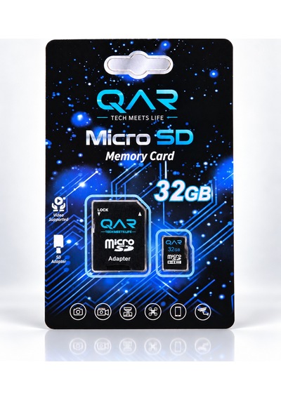 Qar Microsdxc Hafıza Kartı 32 Gb, Sd Adaptörlü, U1 Class 10, 100 Mb/s