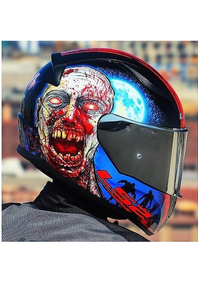 Ls2 Rapıd 2 Zombıe Fullface Motosiklet Kaskı Gri Camlı Kırmızı - Mavi