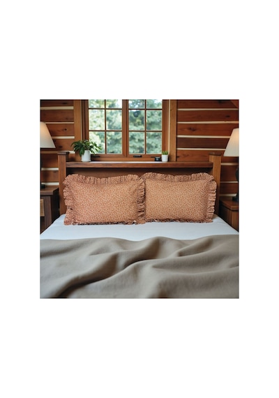 Fırfırlı Yastık Kılıfı 2 Li Set Tek Kişilik %100 Organik Pamuk 50x70 Cm 8 Farklı Desen Seçenekli Kiremit Çiçekli Kenar