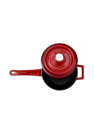 Lava Döküm Yuvarlak Sos - Süt Tenceresi Kırmızı 16 CM Metal Saplı