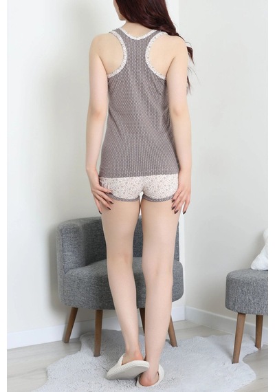 Modi Şortlu Pijama Takımı Vizonbej - 52357.2161. Açık Bej - Siyah