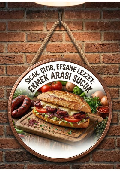Mayeka Ekmek Arası Sucuk Temalı Büfeler Cafeler Köfteciler İçin Ahşap Duvar Kapı Dekoratif Süs Tablo 17