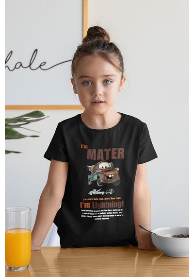 Sevbano Im Mater Arabalar Çizgi Film Baskılı Unisex Şimşek Mcqueen Çocuk SIYAH