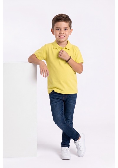 Nacar Store Unisex Çocuk Polo Yaka Kısa Kollu Lakost Tişört Okula Dönüş Acık Sarı