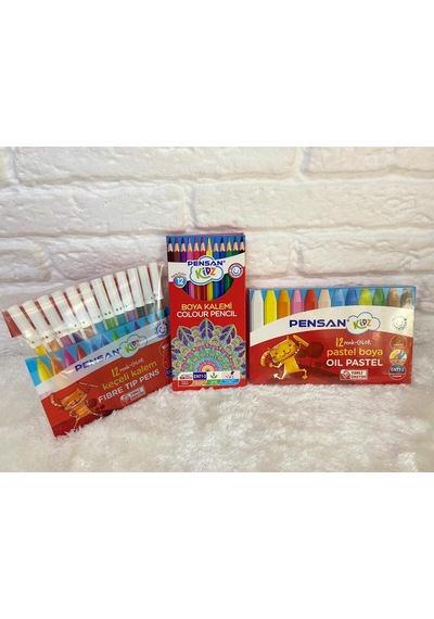 Kidz İlkokul 12'li Keçeli Boya + 12'li Kuru Boya + 12'li Pastel Boya Ergonomik Üçlü Boya Seti