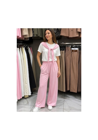 Alvor Omuzdan Bağlamalı Likralı Modal Kumaş Takım Pembe Beyaz