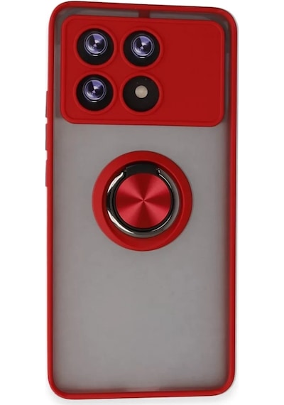 Newface Xiaomi Poco X6 Pro Kılıf Montreal Yüzüklü Silikon Kapak - Kırmızı