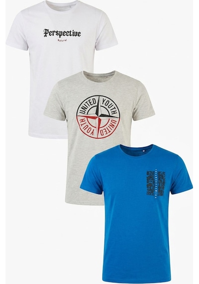 Buratti Pamuklu Baskılı 3'lü Paket T Shirt Erkek T Shirt 541s3 Parlıament-beyaz-açık Melanj