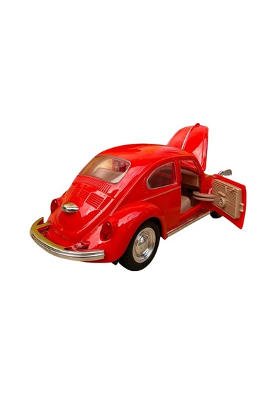 Nostaljik Beetle Vosvos Oyuncak Araba - 17cm Büyük - Sesli Işıklı Ve Sürtmeli - Kırmızı Model Araba Çok Renkli