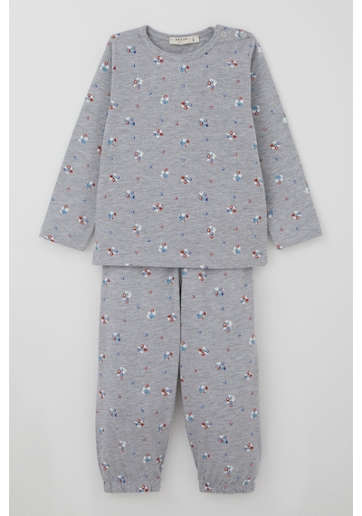 Breeze Kız Bebek Pijama Takımı Renkli Çiçek Desenli 9 Ay-3 Yaş, Gri Melanj Gri Melanj