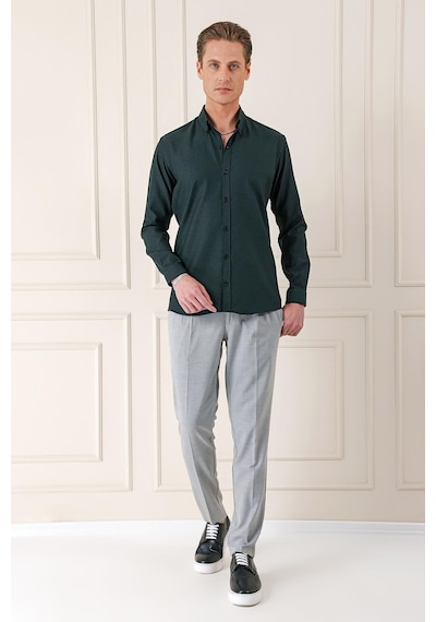 Efor Slim Fit Düğmeli Yaka Dokulu %100 Pamuk Klasik Siyah Gömlek Gk 724 Siyah