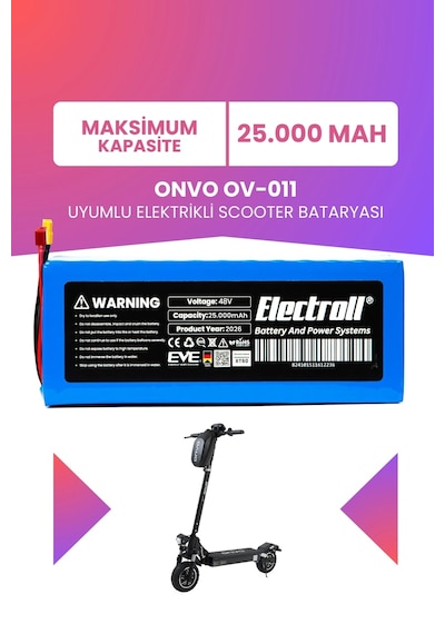 Onvo Ov-011 Uyumlu Batarya Maksimum Kapasite Batarya 48v 25ah Pil Elektrikli Scooter Bataryası Çok Renkli