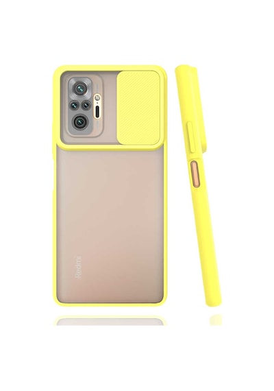 Noktaks - Redmi Note 10 Pro Uyumlu - Kılıf Slayt Sürgülü Arkası Buzlu Lensi Kapak - Sarı Sarı