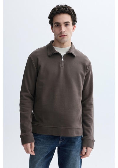 Mudo Erkek Erkek Kahverengi Fermuarlı Dik Yaka Sweatshirt 1263436
