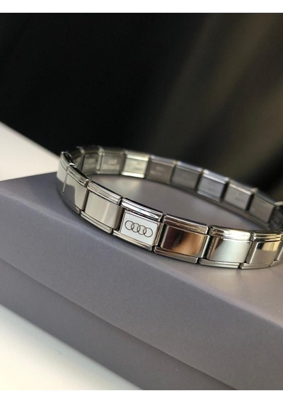 Erkek Kadın Çelik Bileklik - Audi Logo Model Italy Charm Nomi Sevgiliye Eşe Babaya Gümüş