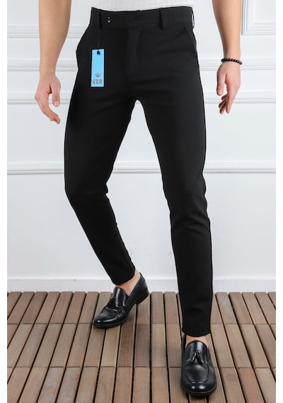 Classics Men Erkek Düz Kesim Kaliteli Esnek Likralı Bilek Boy Kumaş Pantolon-7202 Siyah