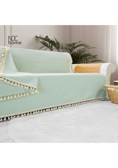 Dnc Home Tekstil Ndchome Premium Keten Adaçayı Ponponlu Koltuk Örtüsü 170 X 220