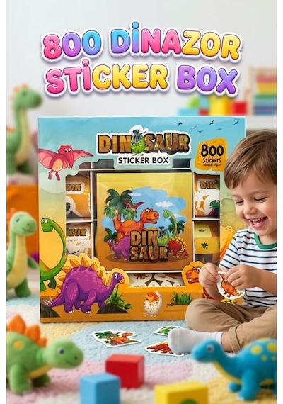 Dinosaur Sticker Box 800 Parça Eğitici Dinozor Temalı Çıkartma, Not Defteri Ve Origami Seti