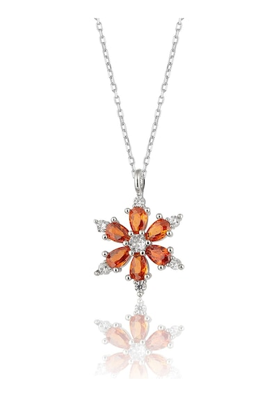 Zanaatsilver 925 ayar Gümüş Zincirli Garnet taşlı Lotus Kamelya Çiçeği kolye