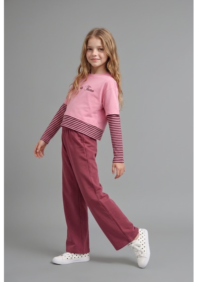 Defacto Baskılı Katmanlı Görünümlü Sweatshirt Üst Geniş Paça Alt 2li Takım Kız Çocuk I7951a826aupn181 Pembe-pn181