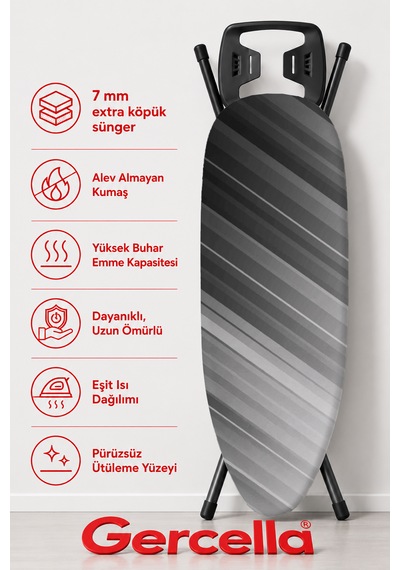 Hediyeli Gercella Nova Gri Ütü Masası Kılıfı Bezi Örtüsü