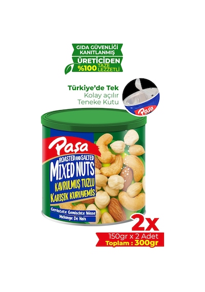 Paşa Kuruyemiş Kavrulmuş Karışık Kuruyemiş Teneke 2 x 150 G