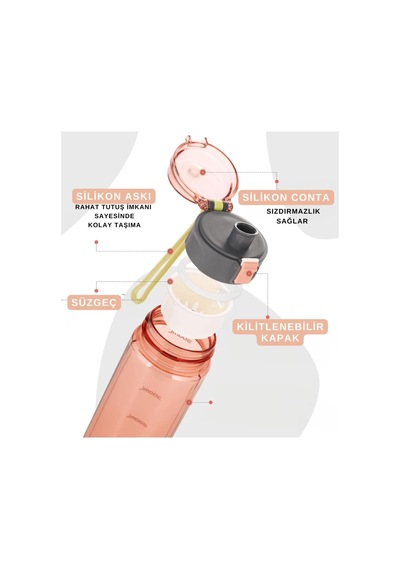 Tkk 550ml Pipetsiz Rahat İçim Kilitlenebilir Kapak Taşıma Kulplu Tritan Su Matarası Pembe Diğer