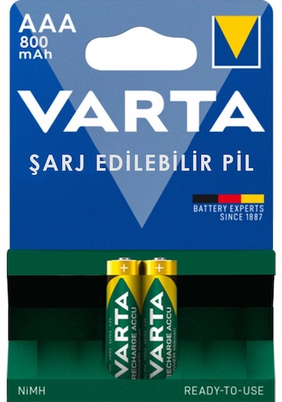 Varta HR03 800 mAh 1.2V AAA Ni-MH Şarj Edilebilir İnce Kalem Pil 2'li