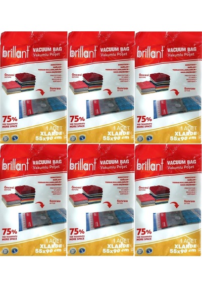 Brillant Vakumlu Poşet/hurç 55 90cm Xlarge İç Adet 1 6 Lı Set Şeffaf